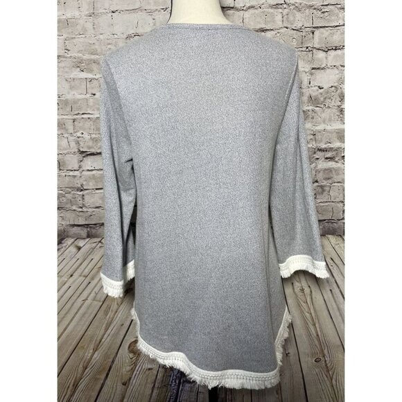 J Jill Gray 3/4 Sleeeve Shirt Fringe Edge Women’s S Casual‎ Neutral - Picture 3 of 4